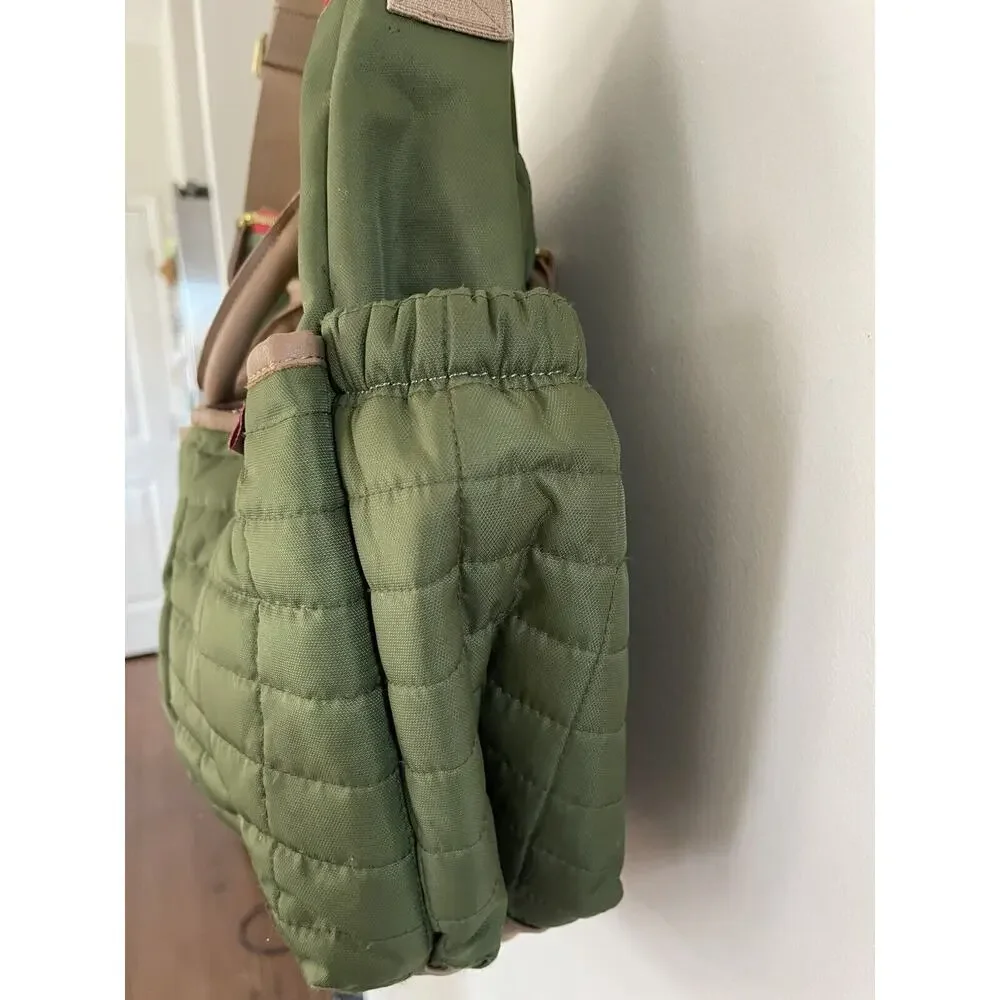 Maman New York Designer Diaper Bag With Matching Changing Pad Green, Tan Handles